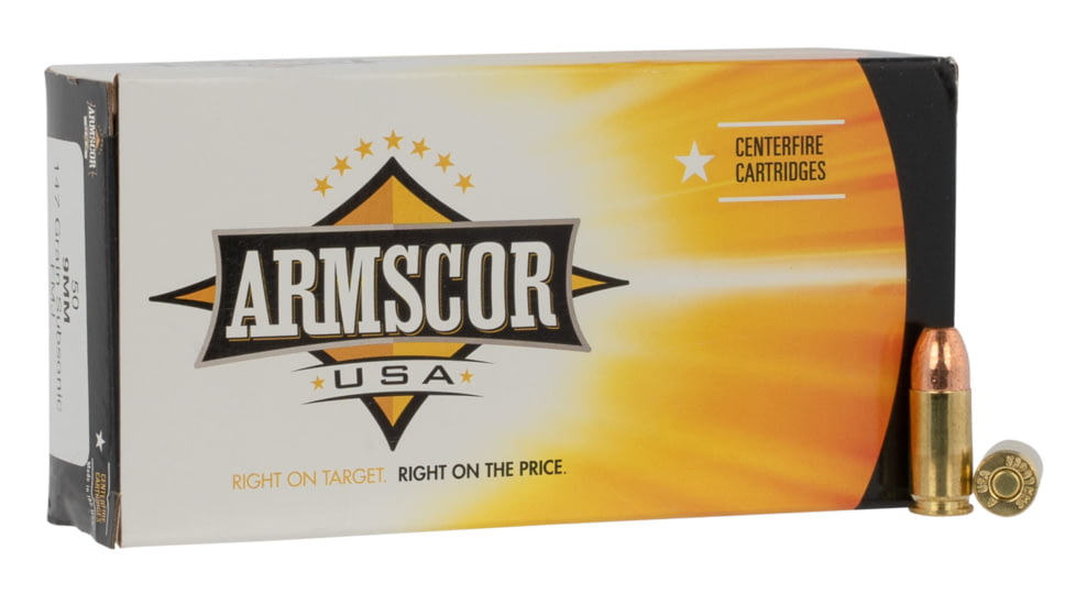 Armscor Precision Inc Pistol 9mm Luger 147 Grain Full Metal Jacket Brass Cased Pistol Ammo, 50 Rounds, FAC95
