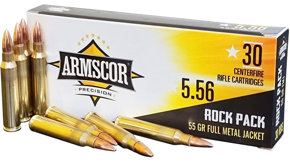 Armscor Precision Inc 5.56x45mm NATO 55 Grain Full Metal Jacket Brass Cased Rifle Ammo, 30 Rounds, 50113-30RD