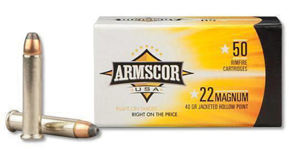 Armscor Precision Inc USA .22 Winchester Magnum Rimfire 40 Grain Jacketed Hollow Point Nickel Plated Brass Ammunition, 50 Rounds, FAC22M-1N-50RD