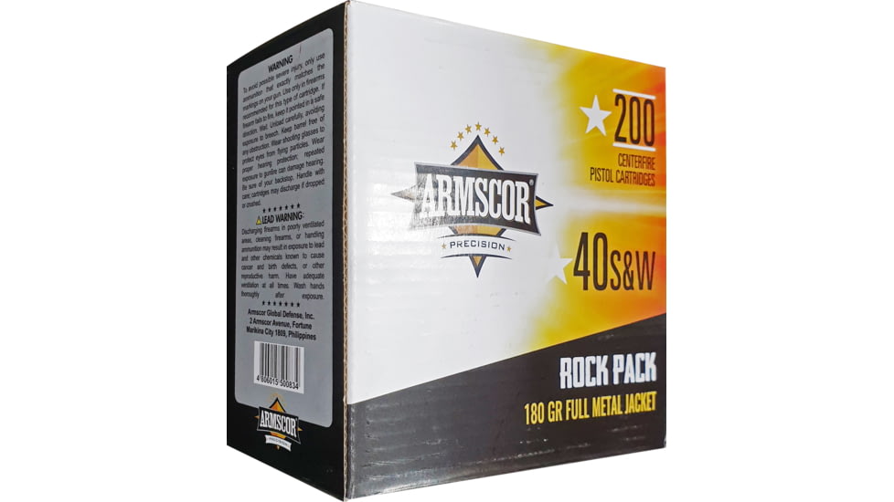 Armscor Precision Inc USA .40 S&amp;W 180 Grain Full Metal Jacket Brass Cased Pistol Ammo, 200 Rounds, 50083-200RD