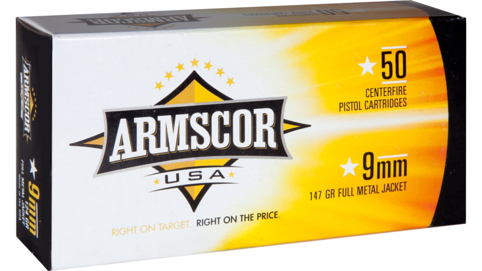 Armscor Precision Inc USA 9mm Luger 147 Grain Full Metal Jacket Brass Cased Pistol Ammo, 50 Rounds, FAC9-5-50RD