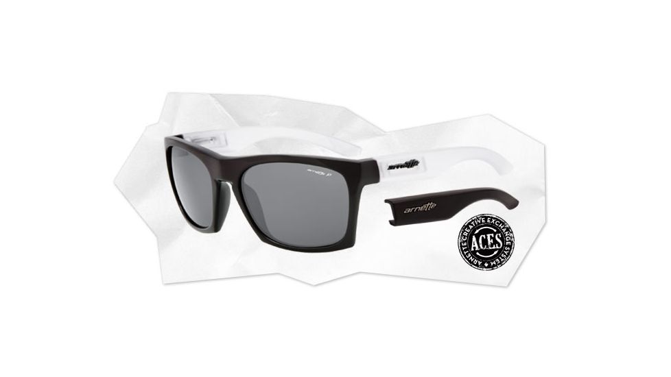 Arnette Dibs Sunglasses - Gloss Black w/ Extra Arms-Matte Clear Frame and Polarized Grey Lens AN4169-03
