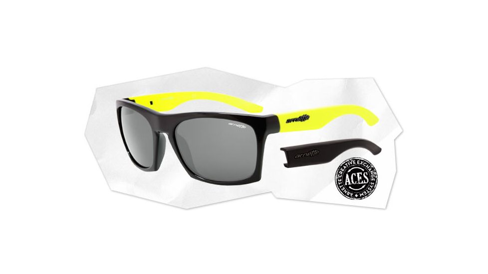 Arnette Dibs Sunglasses - Gloss Black w/ Extra Arms-Neon Yellow Frame and Grey Lens AN4169-04