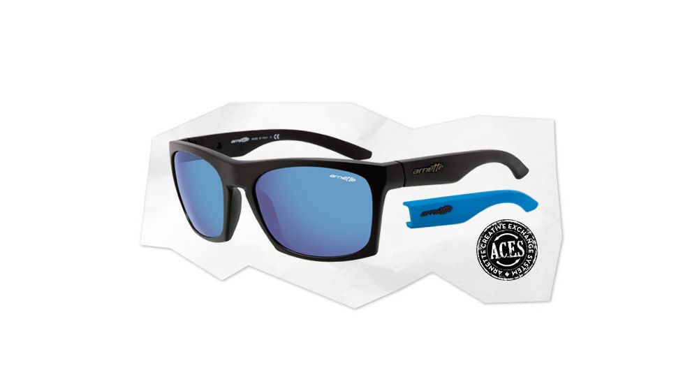Arnette Dibs Sunglasses - Matte Black w/ Extra Arms-Neon Blue Frame and Blue Mirror Lens AN4169-02