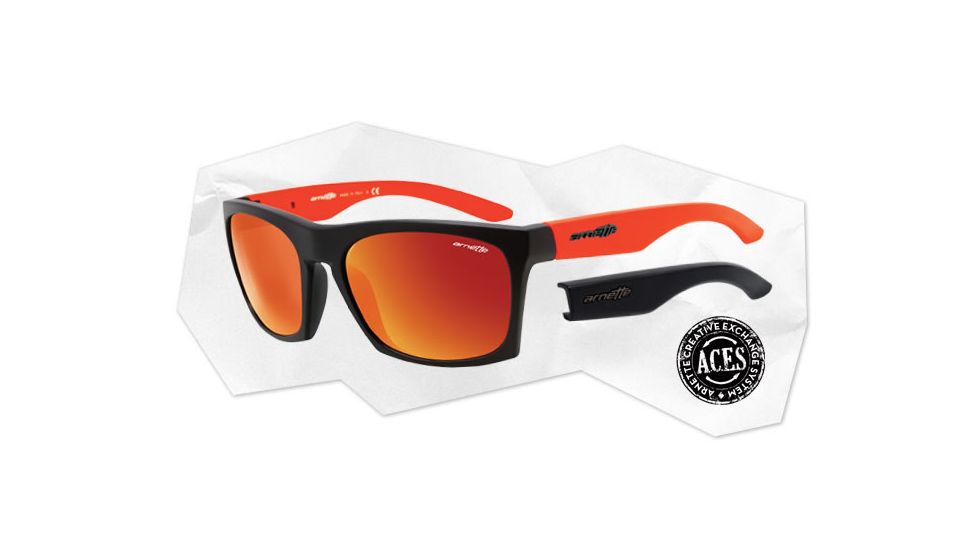 Arnette Dibs Sunglasses - Matte Black w/ Extra Arms-Neon Orange Frame and Red Mirror Lens AN4169-01
