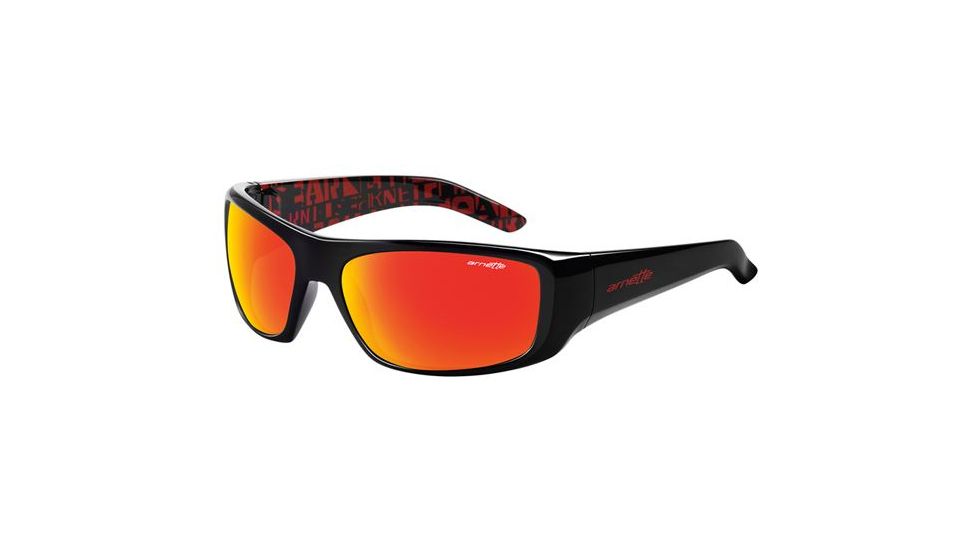 Arnette Hot Shot Progressive Prescription Sunglasses, Gloss Black Frame, Red Mirror Lens-AN4182-03PR
