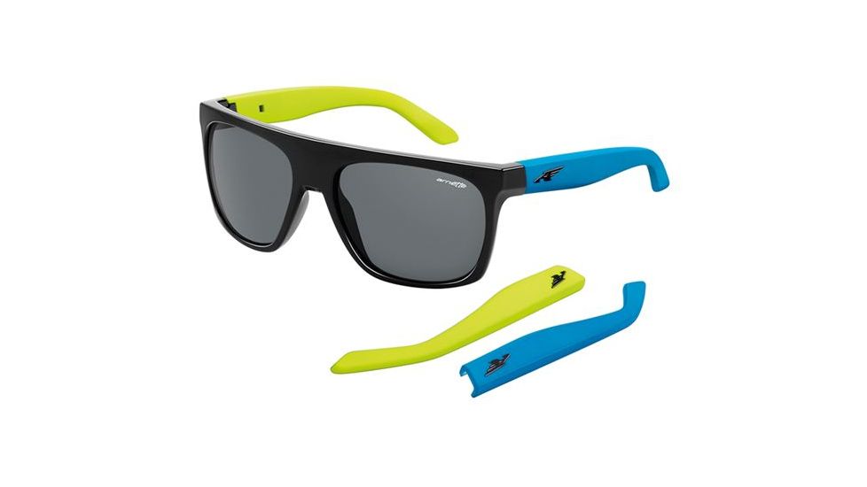 Arnette Squaresville Bifocal Prescription Sunglasses, Gloss Black/Yellow/Blue Frame, Grey Lens-AN4184-06BI