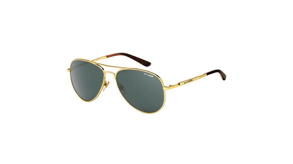 Arnette Trooper Single Vision Prescription Sunglasses, Polished Gold Frame, Grey/Green Lens-AN3065-02SV