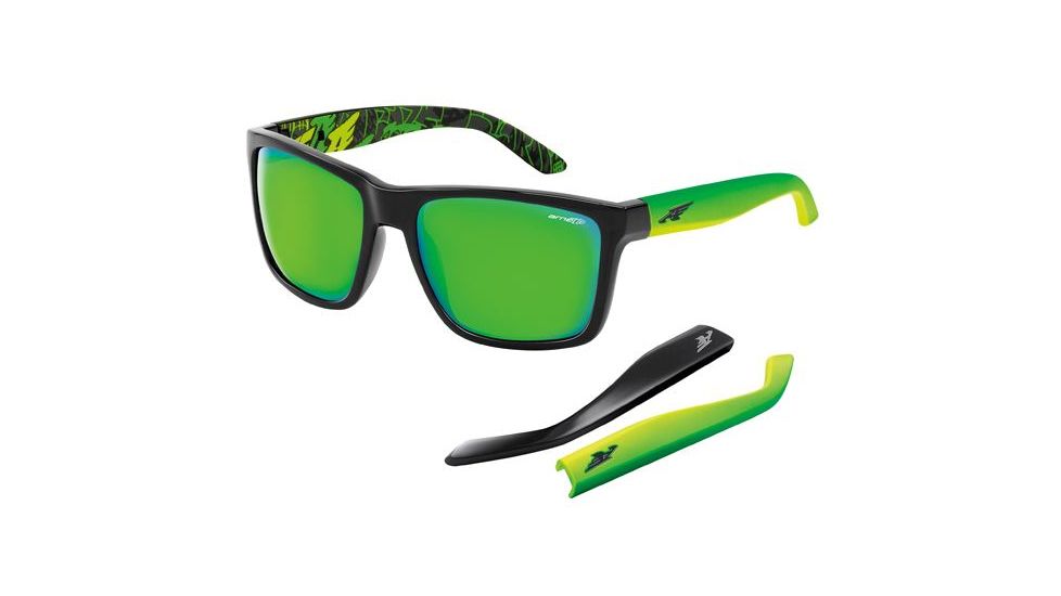 Arnette Witch Doctor Bifocal Prescription Sunglasses, Gloss Black/Green Frame, Citrus Chrome Lens-AN4177-13BI