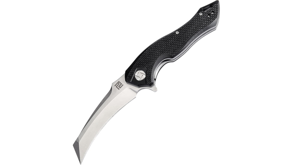 Artisan Cutlery Eagle Linerlock Folding Knife, 5in Closed, 3.63in Stonewash D2 Tool Steel Curved Blade, Black G10 Handle, Pocket Clip, 1816P-BKF