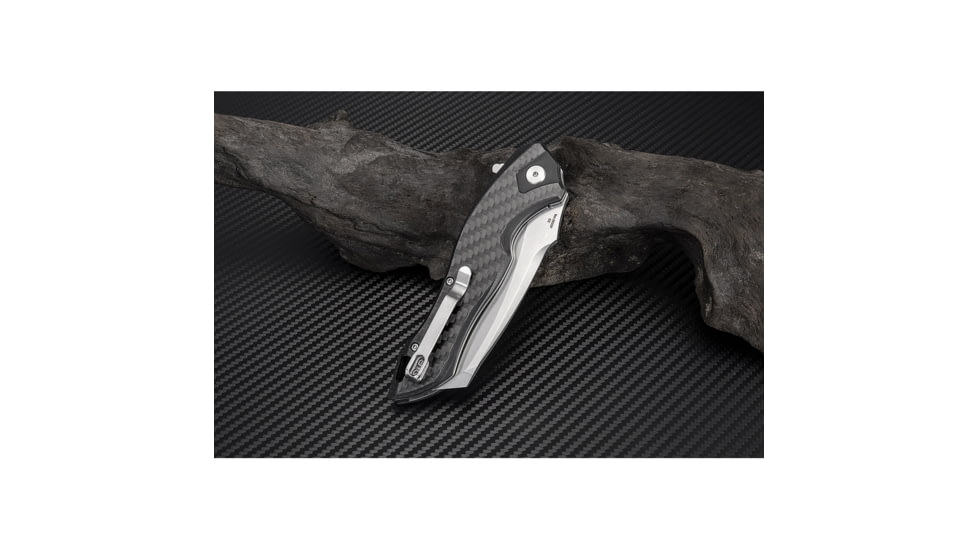 Artisan Cutlery Eagle Linerlock Folding Knife, 5in Closed, 3.63in Stonewash D2 Tool Steel Curved Blade, Carbon Fiber Handle, Pocket Clip, 1816P-CF