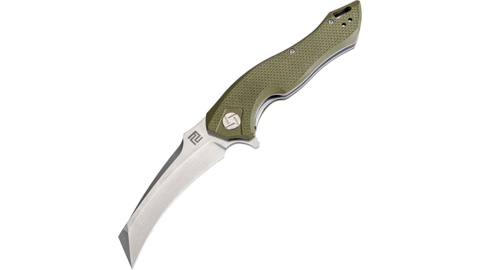 Artisan Cutlery Eagle Linerlock Folding Knife, 5in Closed, 3.63in Stonewash D2 Tool Steel Curved Blade, Green G10 Handle, Pocket Clip, 1816P-GNF
