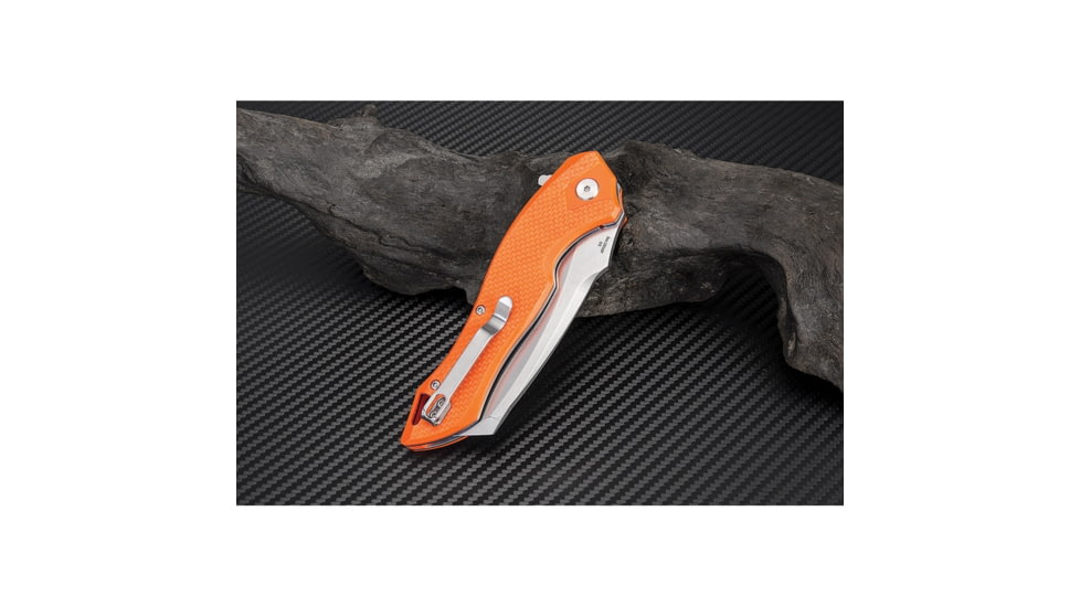 Artisan Cutlery Eagle Linerlock Folding Knife, 5in Closed, 3.63in Stonewash D2 Tool Steel Curved Blade, Orange G10 Handle, Pocket Clip, 1816P-OEF