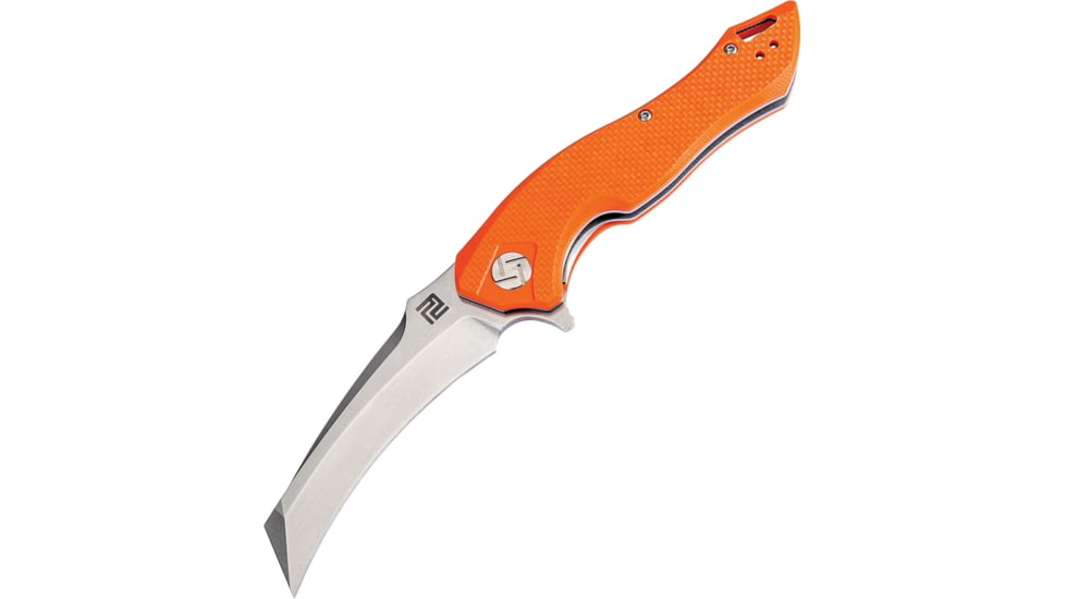 Artisan Cutlery Eagle Linerlock Folding Knife, 5in Closed, 3.63in Stonewash D2 Tool Steel Curved Blade, Orange G10 Handle, Pocket Clip, 1816P-OEF