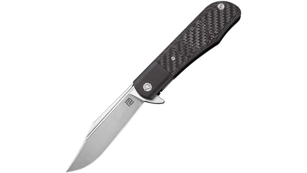 Artisan Cutlery Black Hyperion Folding Knife, 5in Closed, 4in, S35VN, Satin Clip Point Blade, Black Titanium Handle w/ Carbon Fiber Inlay, Nylon Sheath, 1834G-BK