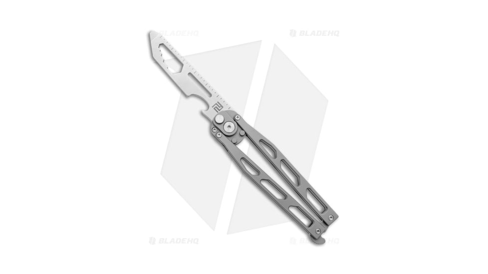 Artisan Cutlery Kinetic-Tool Automatic Butterfly Knife, 3.30in, 8Cr13MoV Stainless Steel, Tanto Blade, Titanium Gray Handle, Steel/Gray, 8.00in, BHQ-144900