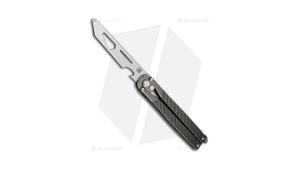 Artisan Cutlery Kinetic-Tool Automatic Butterfly Knife, 4.00in, 8Cr13MoV Stainless Steel, Tanto Blade, Carbon Fiber Black Handle, Steel/Black, 9.625in, BHQ-94499