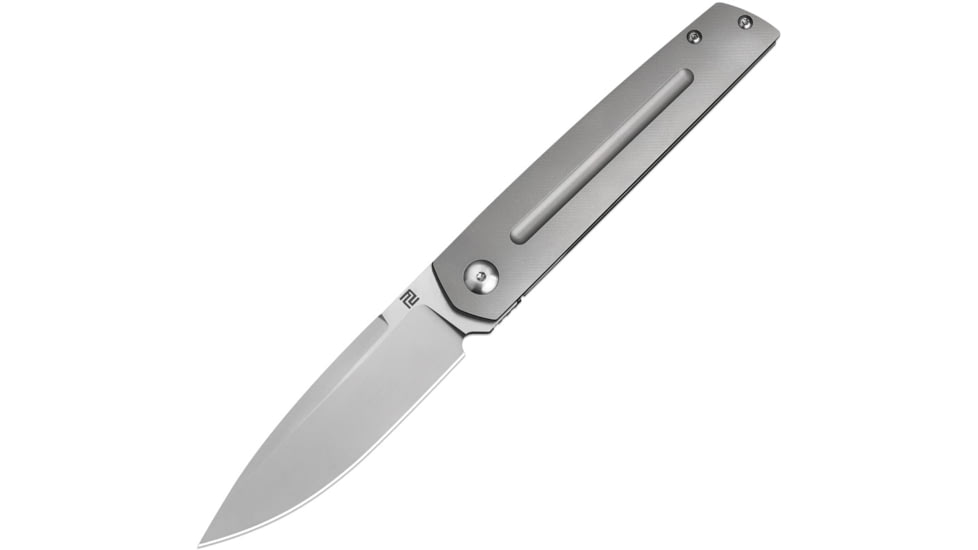 Artisan Cutlery Sirius Folding Knife by Ray Laconico, 4.5in Closed, 3.5in, S35VN, Satin Drop Point Blade, Gray Titanium Handle, Nylon Sheath, 1849G-GY