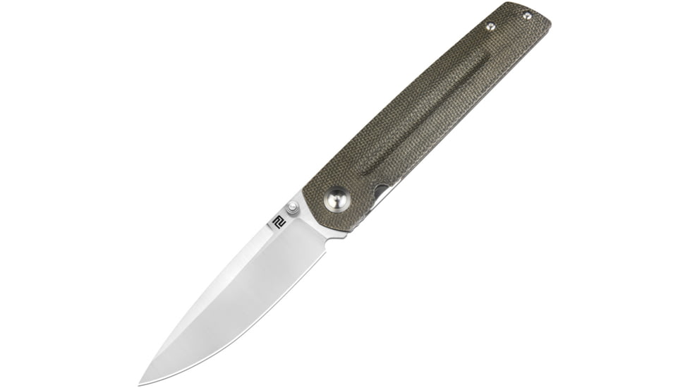 Artisan Cutlery Sirius Folding Knife by Ray Laconico, 4.5in Closed, 3.5in, S35VN, Satin Drop Point Blade, Green Canvas Micarta Handle, 1849P-ODG