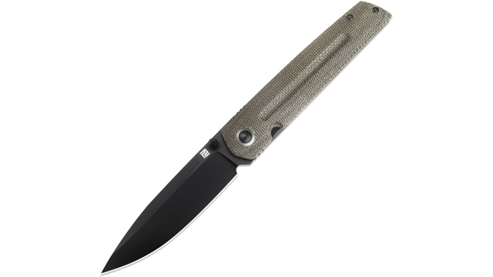 Artisan Cutlery Sirius Folding Knife by Ray Laconico, 4.5in Closed, 3.5in, S35VN, Black PVD Coated Drop Point Blade, Green Canvas Micarta Handle, 1849P-BODG