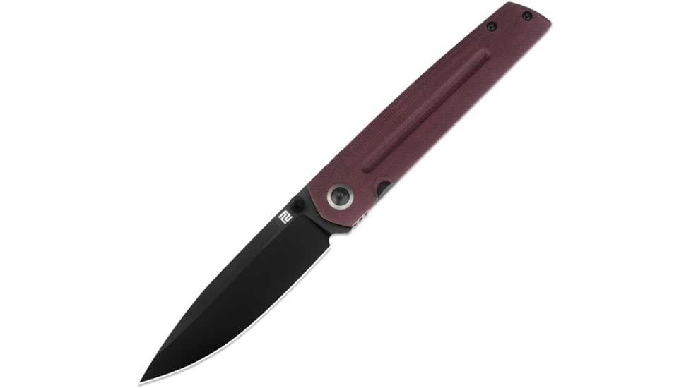 Artisan Cutlery Sirius Folding Knife by Ray Laconico, 4.5in Closed, 3.5in, S35VN, Black PVD Coated Drop Point Blade, Red Canvas Micarta Handle, 1849P-BDRC