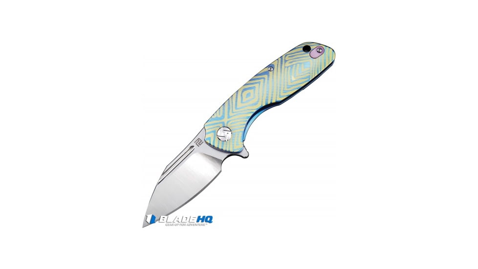 Artisan Cutlery Wren Folding Knife, 3.00in, CPM S35VN Stainless Steel, Clip Point Blade, Titanium Blue/Gold Handle, Steel/Blue/Gold, 7.50in, BHQ-102887