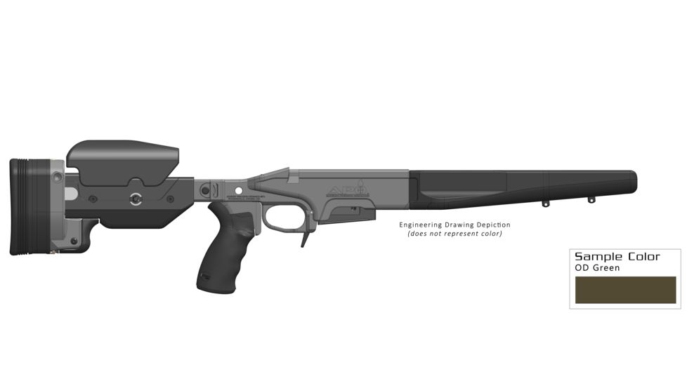 Ashbury Precision Ordnance SABER Sporter Composite Series Rifle Chassis, RSA-A3, Remington 700 Short Action, Right Hand, 10-Round Magazine, OD Green 060-03V-0003-00 ODG