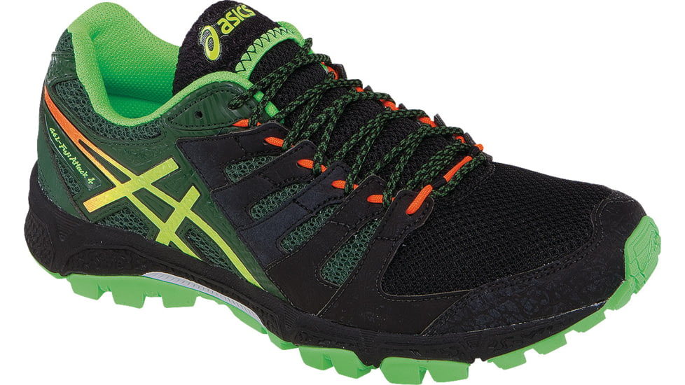 Asics Gel-Fujiattack 4 Trail Running Shoe - Mens-Onyx/Yellow/Green-Medium-10 US