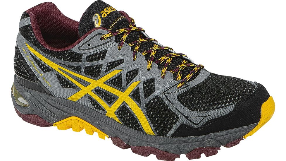 Asics Gel-FujiTrabuco 4 Trail Running Shoe - Mens-Black/Yellow/Burgundy-10 US-Medium