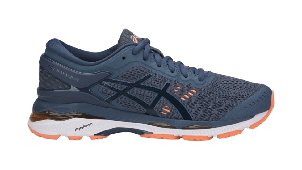 Asics GEL-Kayano 24 Road Running Shoes - Women's, Smoke Blue/Dark Blue/Canteloupe, Wide, 10 US T7A5N.5649-10