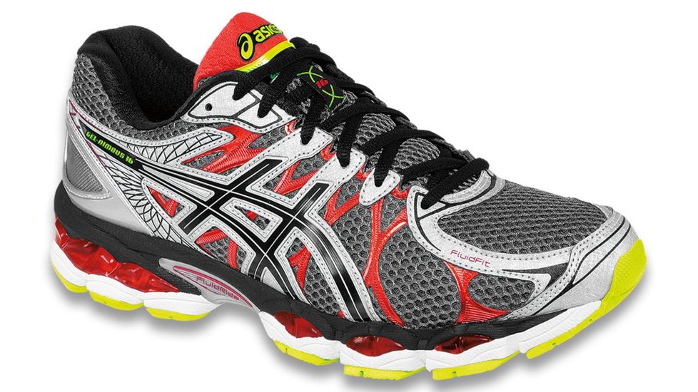 Asics Gel-Nimbus 16 Road Running Shoe - Men's-Titanium/Black/Red-Medium-8 US
