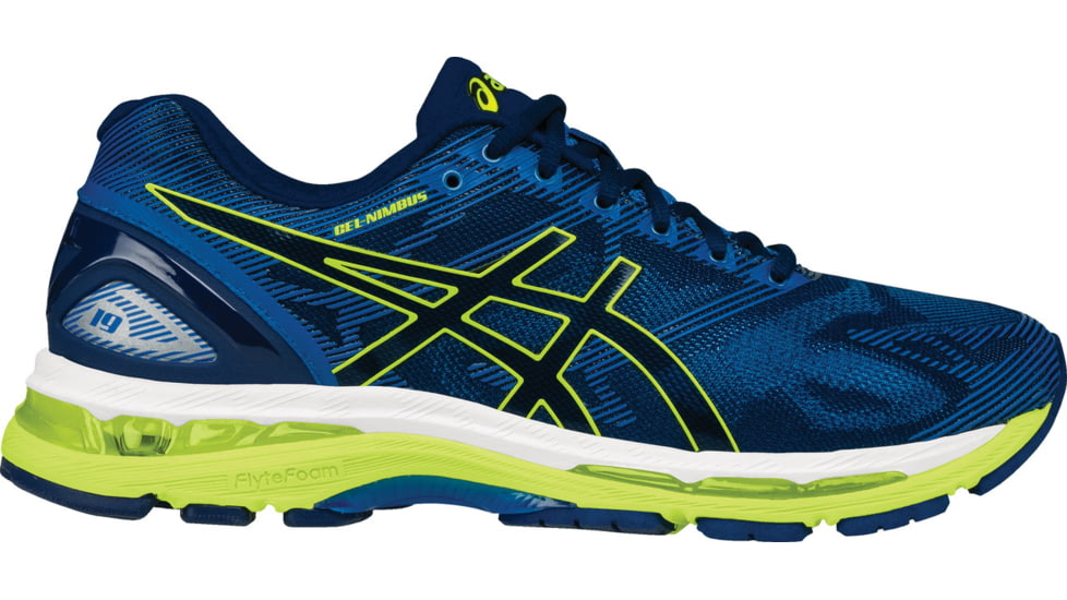 Asics Gel-Nimbus 19 Road Running Shoe - Men's-Indigo Blue/Yellow/Blue-Medium-10.5
