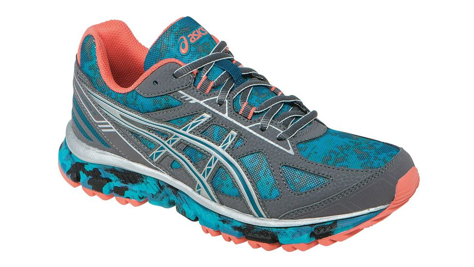 Asics Gel-Scram 2 Trail Running Shoe - Womens-Blue/Silver/Coral-Medium-6.5 US