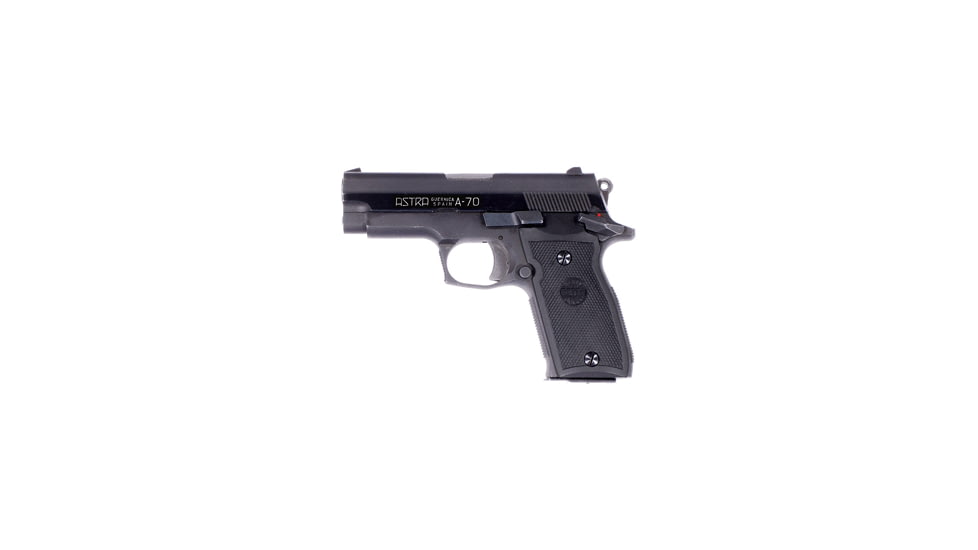 Astra Arms A-70 Pistol, 9mm Luger, 3.5in barrel, blued finish steel frame, black plastic grip, recoil operated semi-automatic, fixed combat, 8 round magazine, AS-A-70-9MM-3.5-1-FRRMPG
