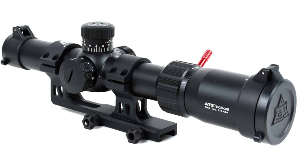 AT3 Tactical Red Tail LPVO 1-6x24 Rifle Scope with Mount 30mm SFP, Black, Illuminated BDC Reticle, MOA, with 30mm Cantilever Mount and Throw Lever, AT3-RT-1-6X24