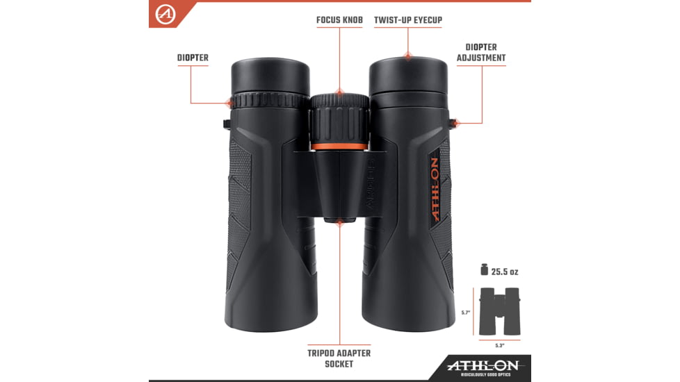 Athlon Optics Argos Gen II UHD Binocular, 8x42mm, Roof Prism, BaK4, Magnesium, Black, 114012