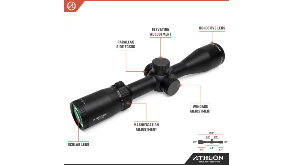 Athlon Optics Talos 3-12x40mm Rifle Scope, 1in Tube, Mil Dot, Second Focal Plane, MIL Reticle, Black, 215004