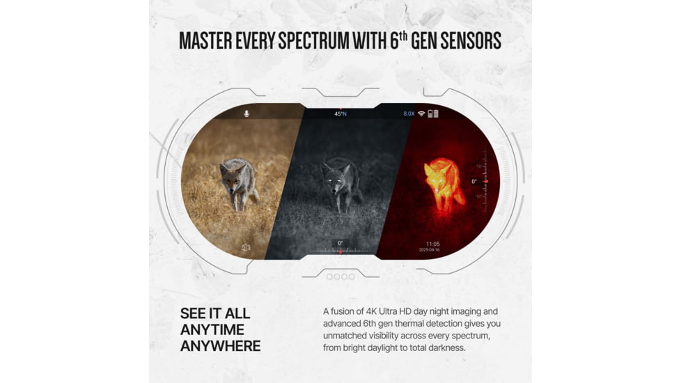 ATN Binox 6 Dual Multispectral 5.5-44x35mm Thermal Imaging Binocular w/Built-in Laser Rangefinder, 50 Hz, 384x288, Black, MSBNB6335A