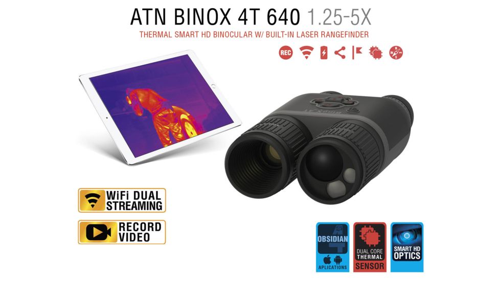 ATN Binox-4T 640-1-10x Thermal Binocular, Black / Grey, TIBNBX4641L