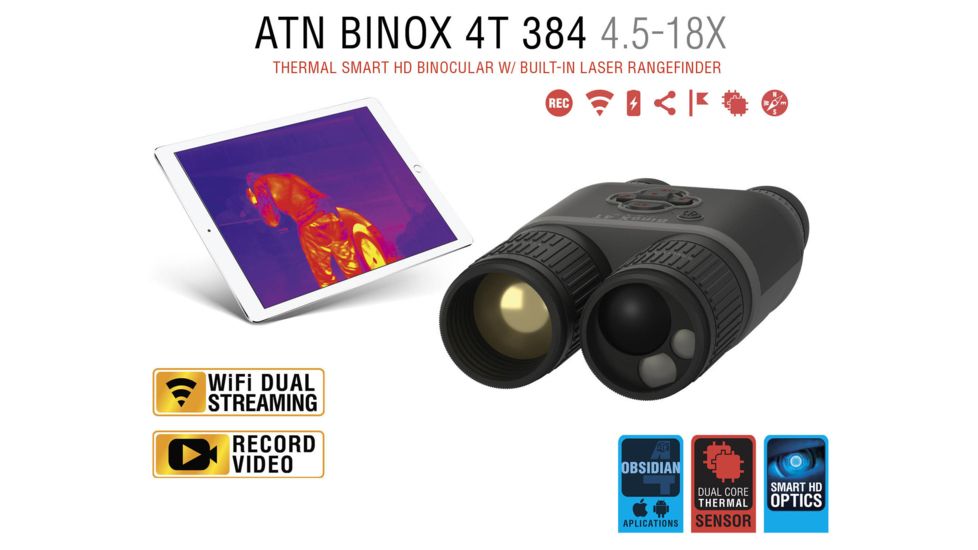 ATN Binox-THD 384-4.5-18x Thermal Binocular, Black / Grey, TIBNBX4384L