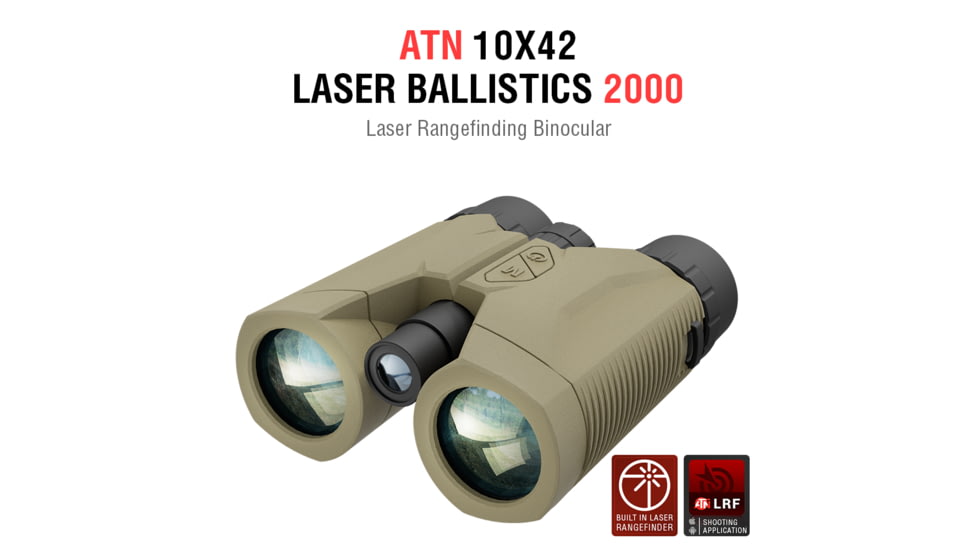 ATN LRF 2000 10x42mm Roof Ballistics Laser Rangefinding Binocular, Army Brown, BN1042LRF2k