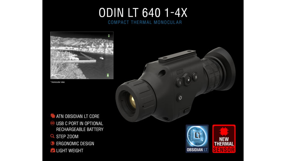 ATN ODIN LT 640, 1-4x19mm Compact Thermal Viewer Sensor, Multiple Patterns &amp; Color Options Reticle, Black, TIMNODN619X