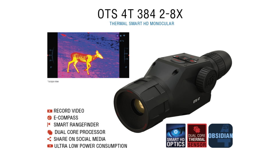 ATN OTS 4T, 2-8x, 384x288, Thermal Viewer w/ Full HD Video rec, WiFi, Smooth zoom, iOS/Android Controlling App, Black, TIMNO4382A