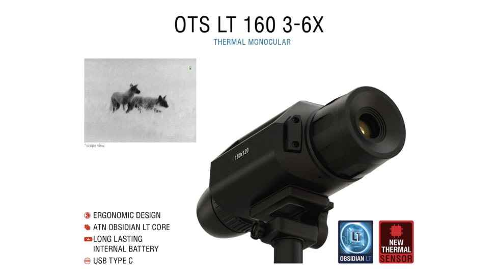 ATN OTS LT 160 3-6x Thermal Viewer, 25mm, 160x120, Black, TIMNOLT136X