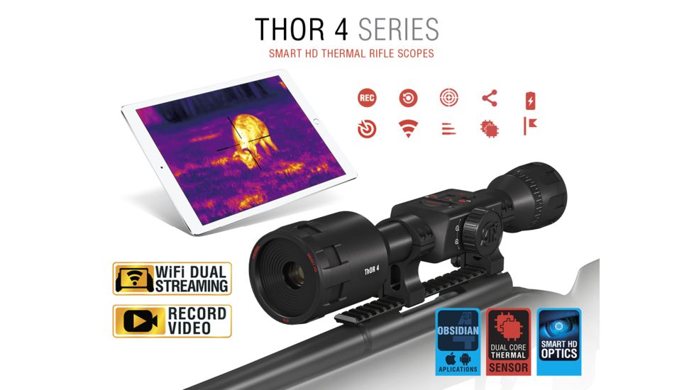 ATN ThOR 4, 384x288 Sensor, 1.25-5x Thermal Smart HD Rifle Scope w/WiFi, GPS, Black, TIWST4381A