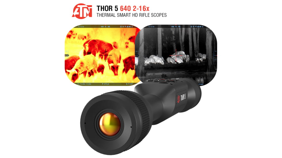 ATN Thor 5 2-16x 640x480 12 Micron Smart HD Thermal Rifle Scope, 30mm Tube w/ Gen 5 Sensor, Multiple Patterns &amp; Color Options Reticle, Black, TIWST5625A