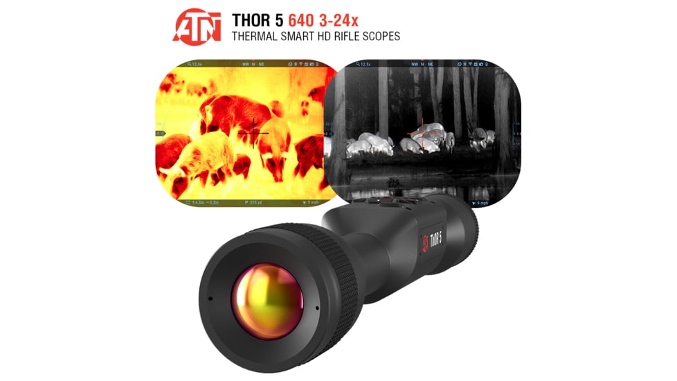 ATN Thor 5 3-24x 640x480 12 Micron Smart HD Thermal Rifle Scope, 30mm Tube w/ Gen 5 Sensor, Multiple Patterns &amp; Color Options Reticle, Black, TIWST5635A
