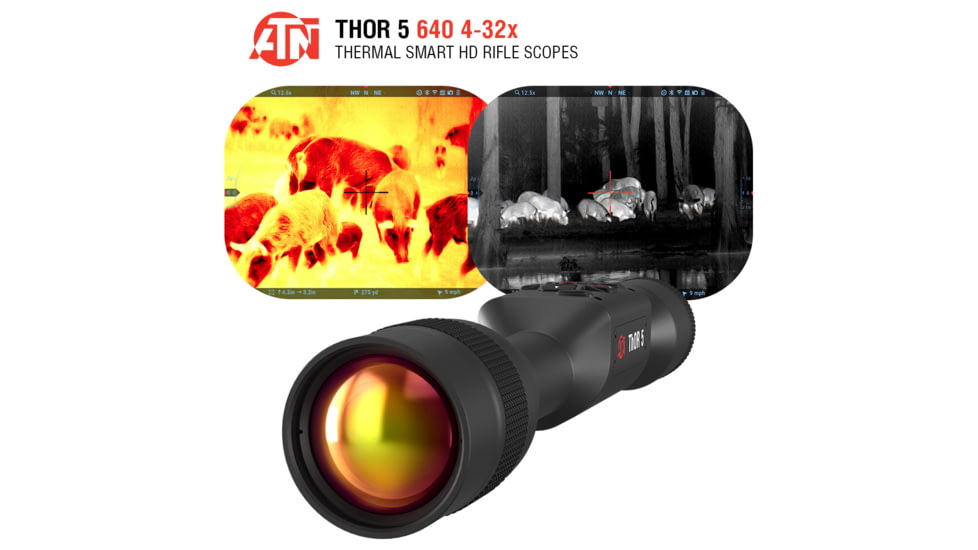 ATN Thor 5 4-32x 640x480 12 Micron Smart HD Thermal Rifle Scope, 30mm Tube w/ Gen 5 Sensor, Multiple Patterns &amp; Color Options Reticle, Black, TIWST5650A