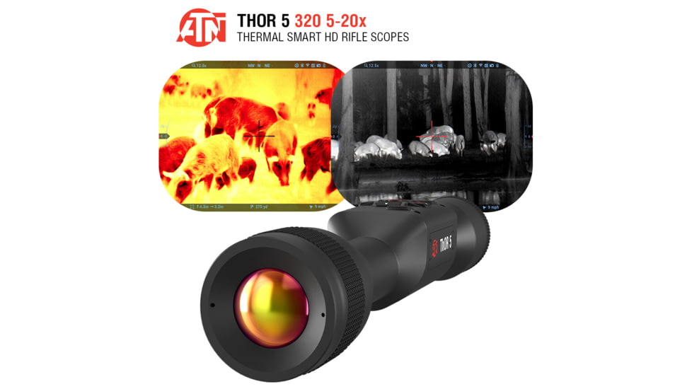 ATN Thor 5 5-20x 320x240 12 Micron Smart HD Thermal Rifle Scope, 30mm Tube w/ Gen 5 Sensor, Multiple Patterns &amp; Color Options Reticle, Black, TIWST5335A