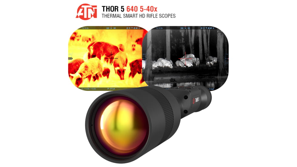 ATN Thor 5 5-40x 640x480 12 Micron Smart HD Thermal Rifle Scope, 30mm Tube w/ Gen 5 Sensor, Multiple Patterns &amp; Color Options Reticle, Black, TIWST5675A